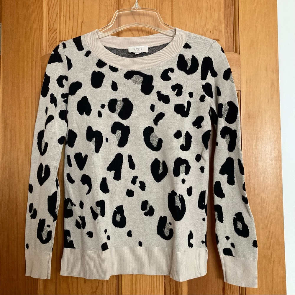 LOFT outlet Women's Black, Cream & Silver Leopard Sweater, XS